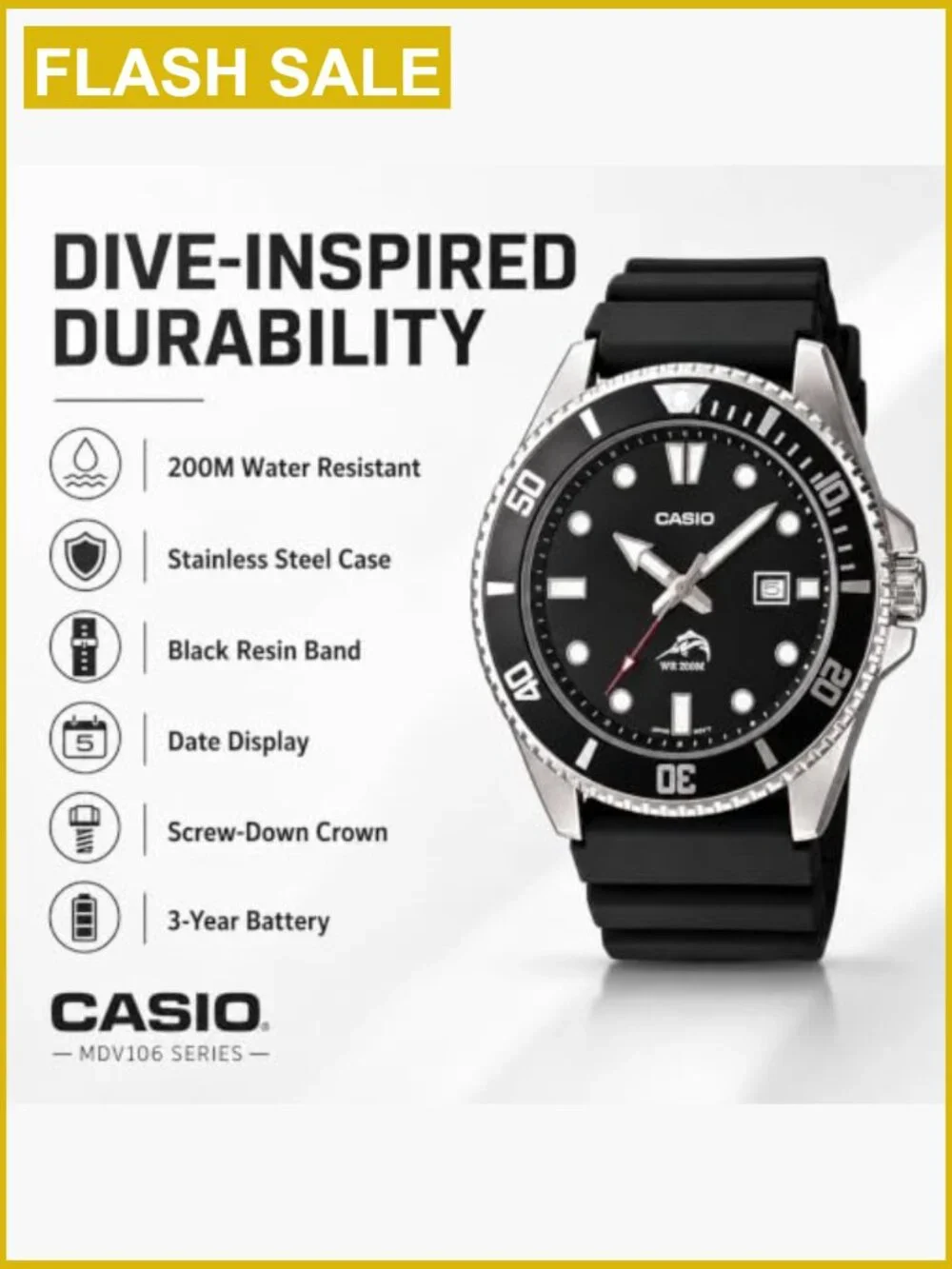 Unisex Analog Watch 200M Water Resistant Stainless Steel Resin Band Date Display
